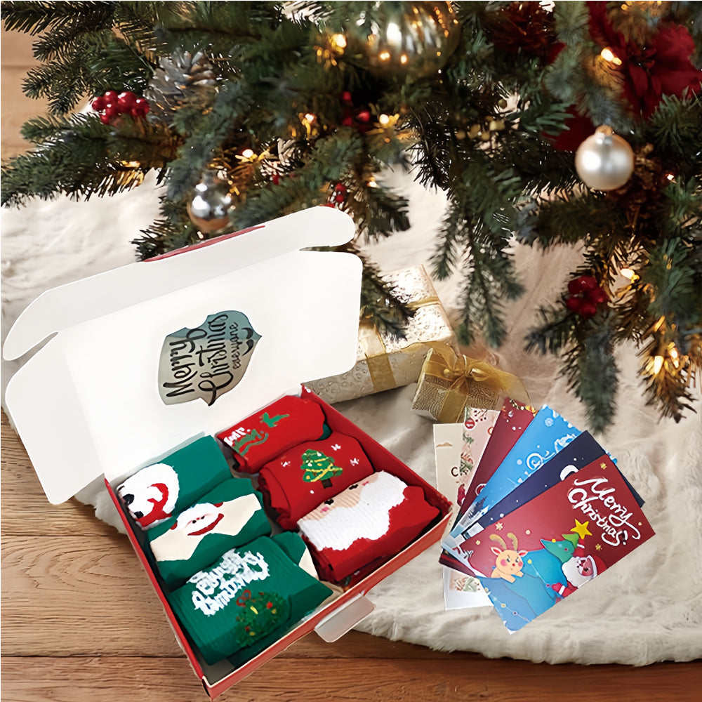 Christmas Socks Gift Box, 6 Pairs with Greeting Cards