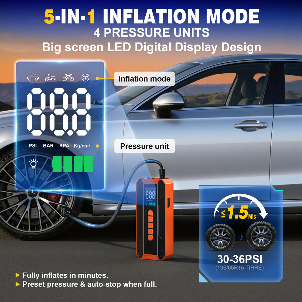 Portable Jump Starter with 150PSI Tire Inflator and Light