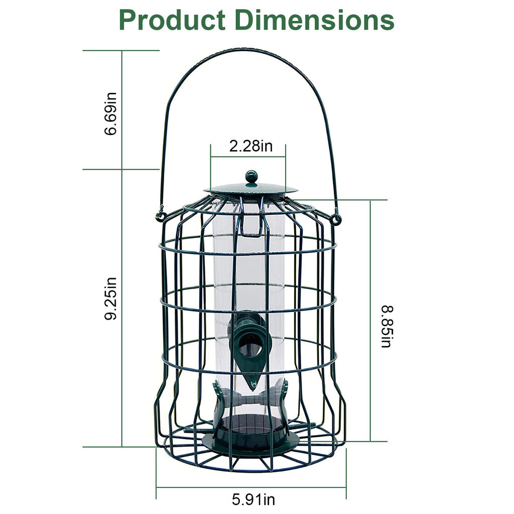 Squirrel Proof Bird Feeder with 4 Ports and Metal Cage