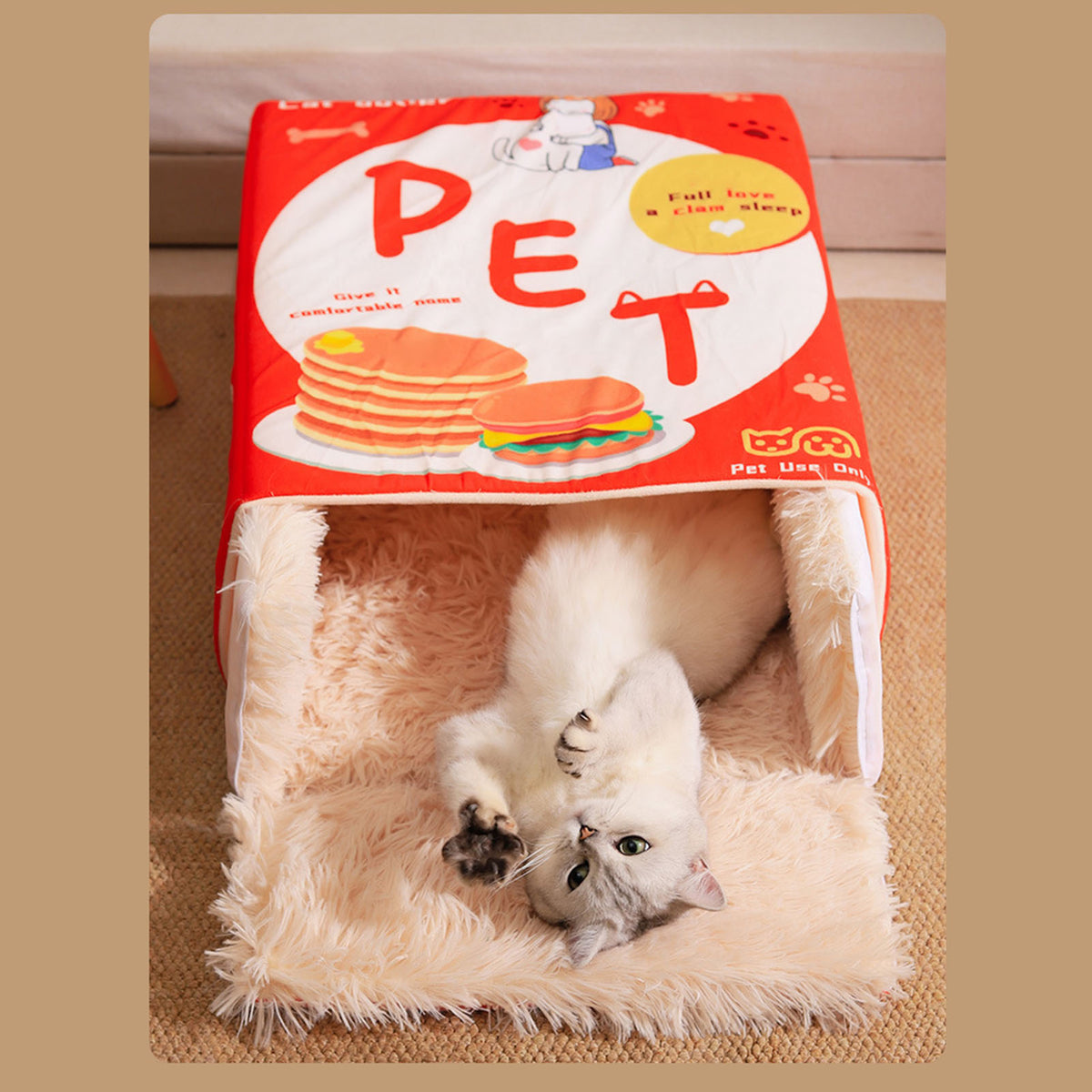 Enclosed Snack Box Cat Bed, Cozy Covered Cat Cave
