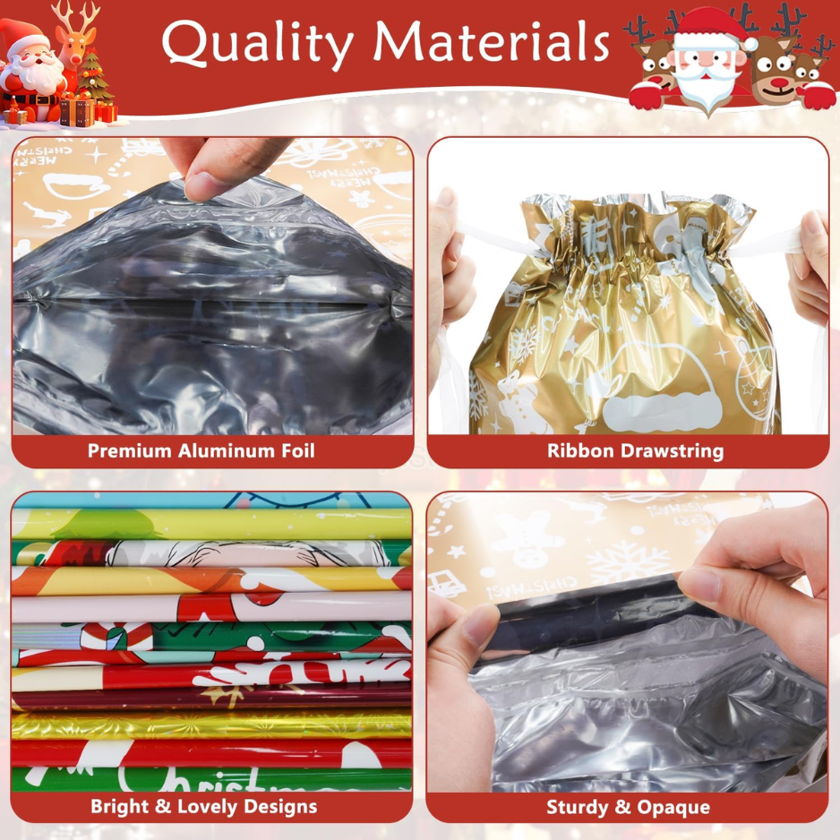 Christmas Drawstring Gift Bags, 34 Pack in 5 Sizes