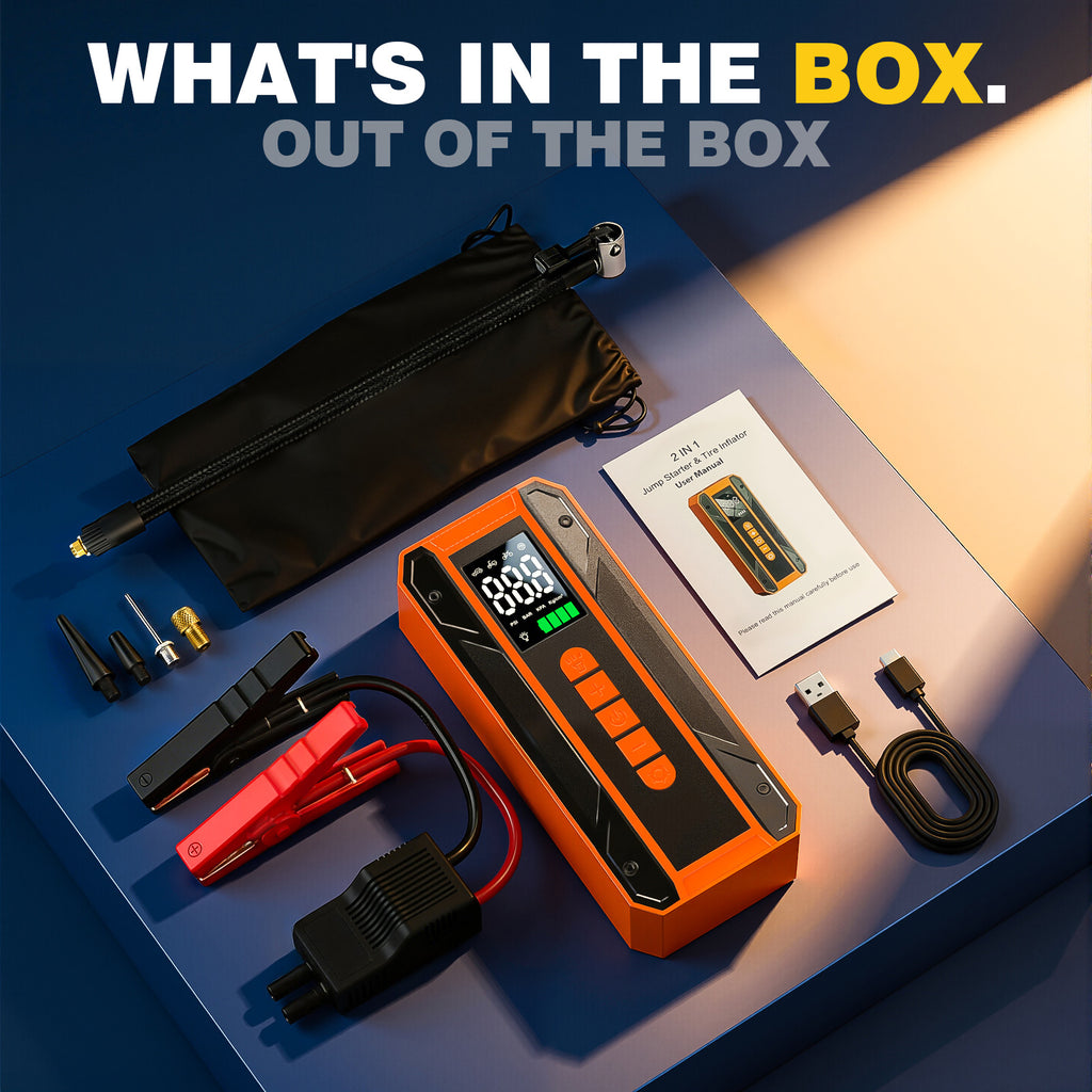 Portable Jump Starter with 150PSI Tire Inflator and Light