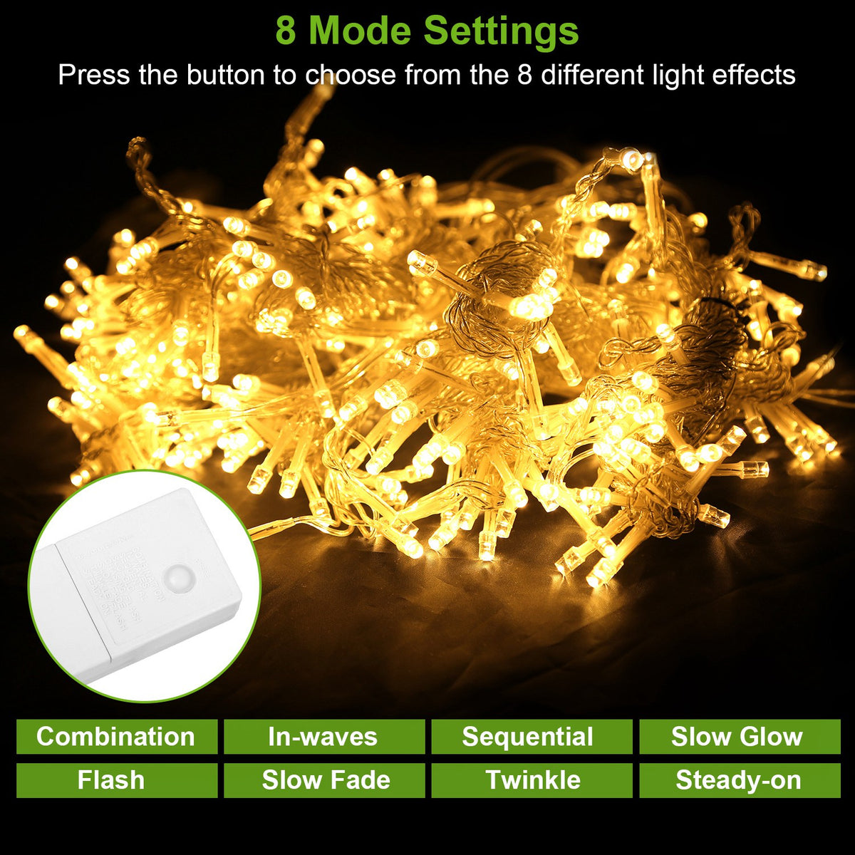 LED Curtain String Lights, 300 LED Remote