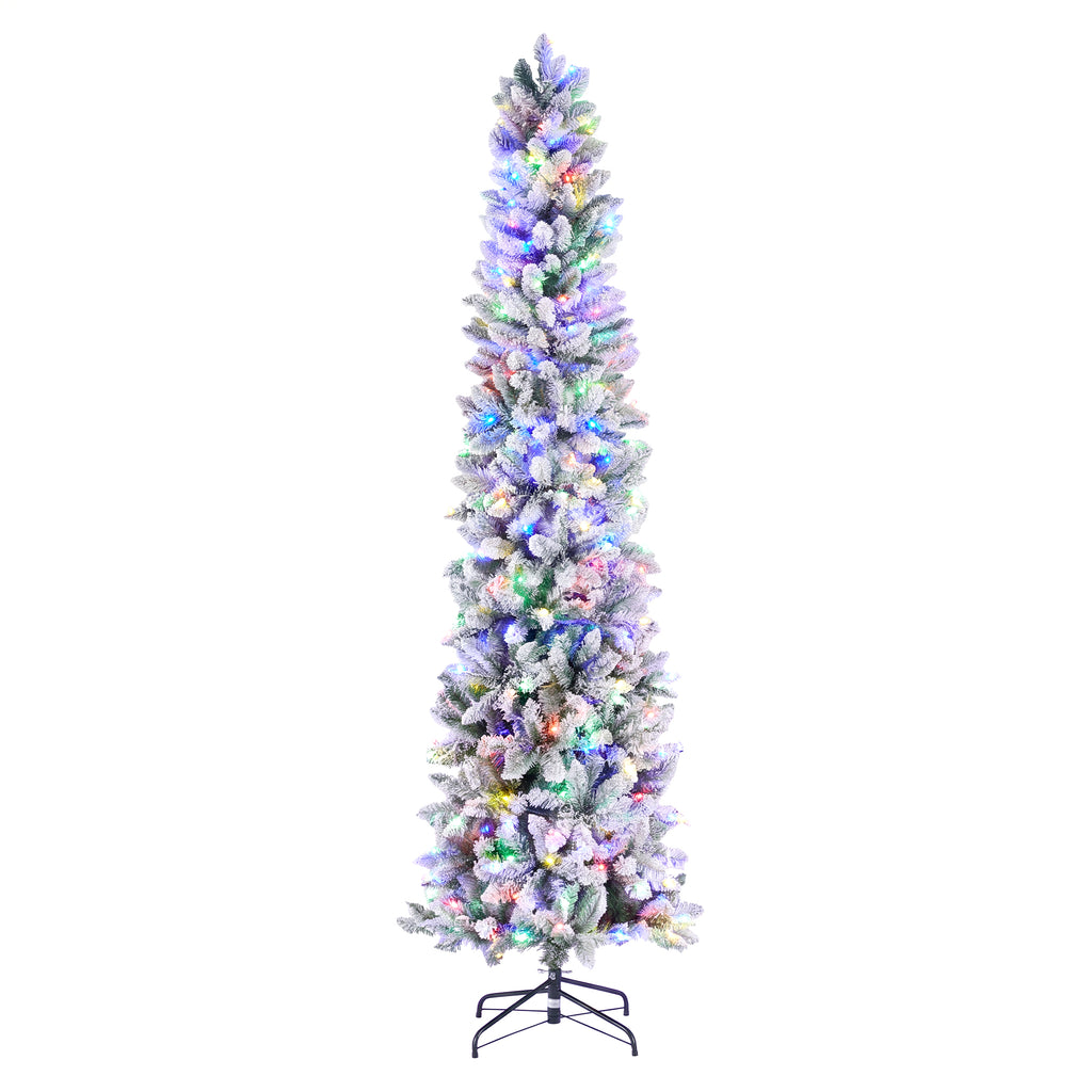 Flocked Pencil Christmas Tree, Pre-Lit Multicolor