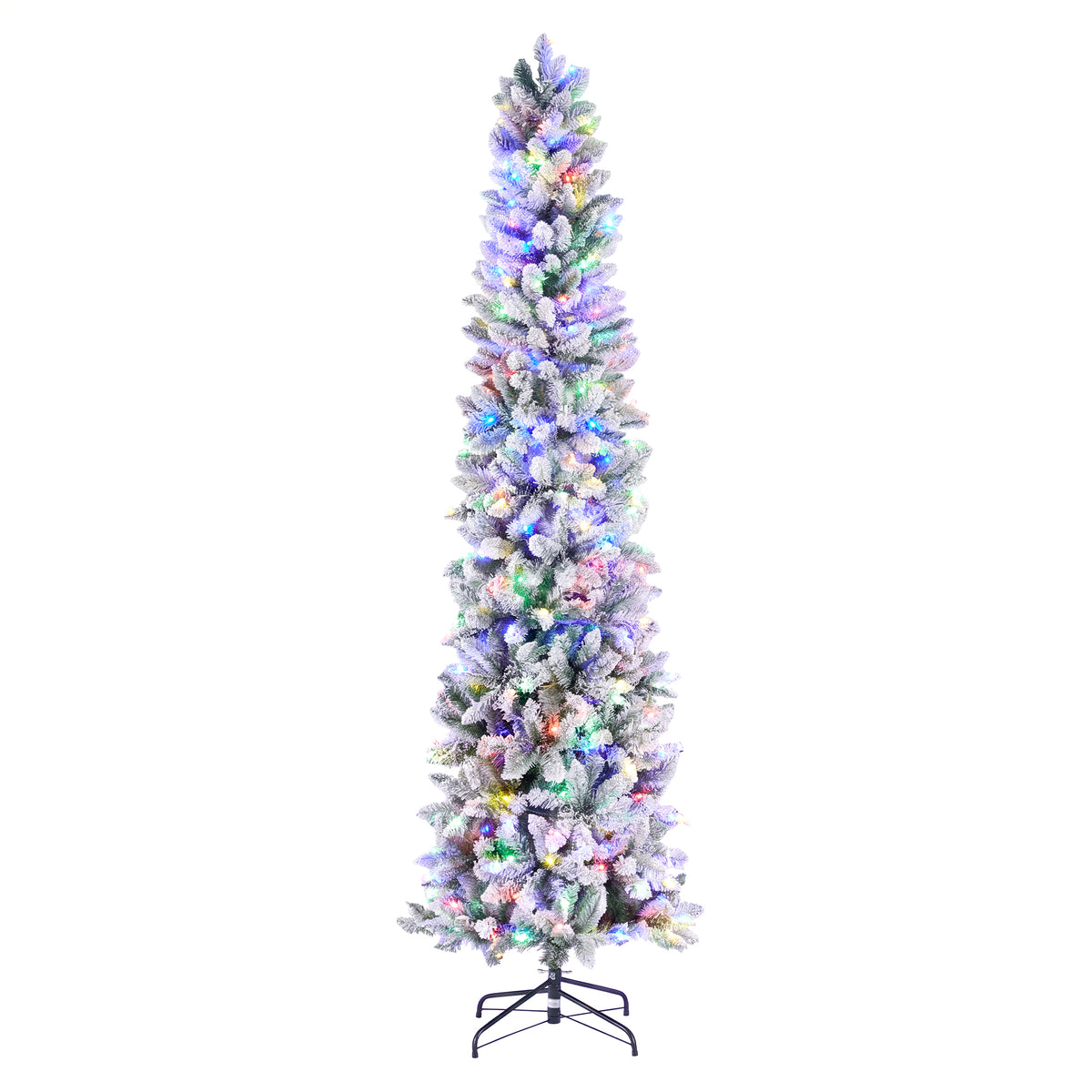 Flocked Pencil Christmas Tree, Pre-Lit Multicolor