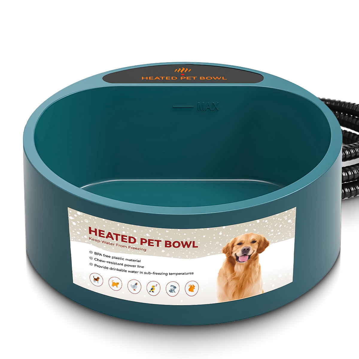 Heated Pet Water Bowl, 74 oz, Thermostatic