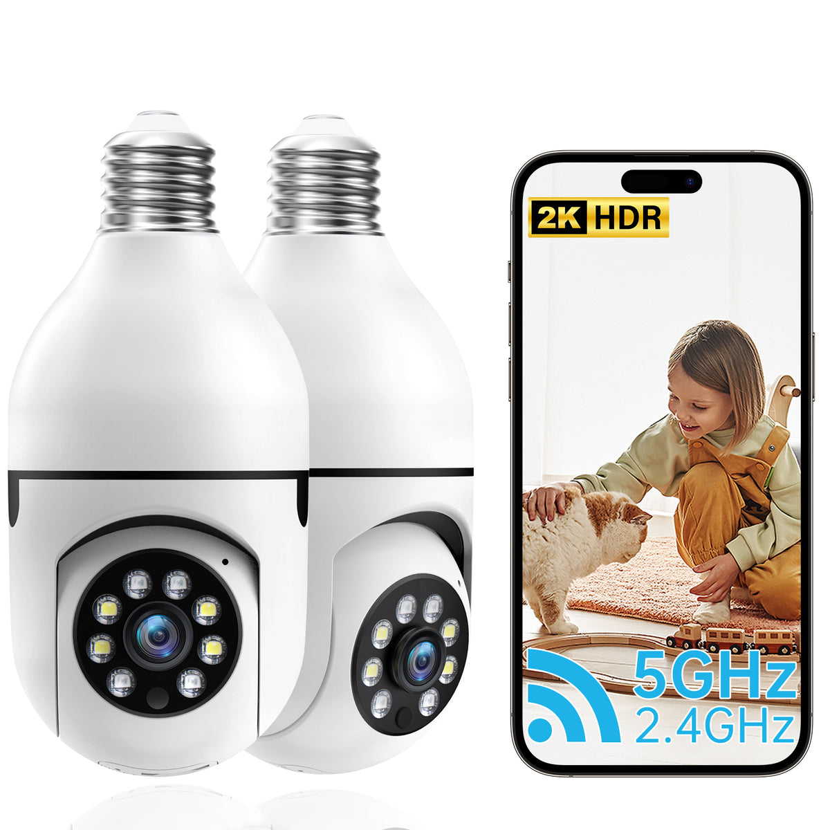2K Light Bulb Security Camera, E27 WiFi
