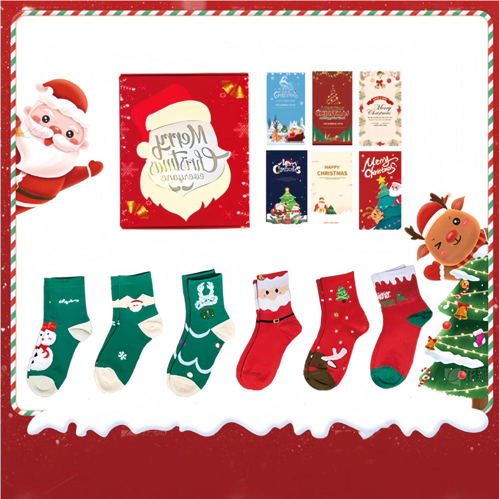 Christmas Socks Gift Box, 6 Pairs with Greeting Cards
