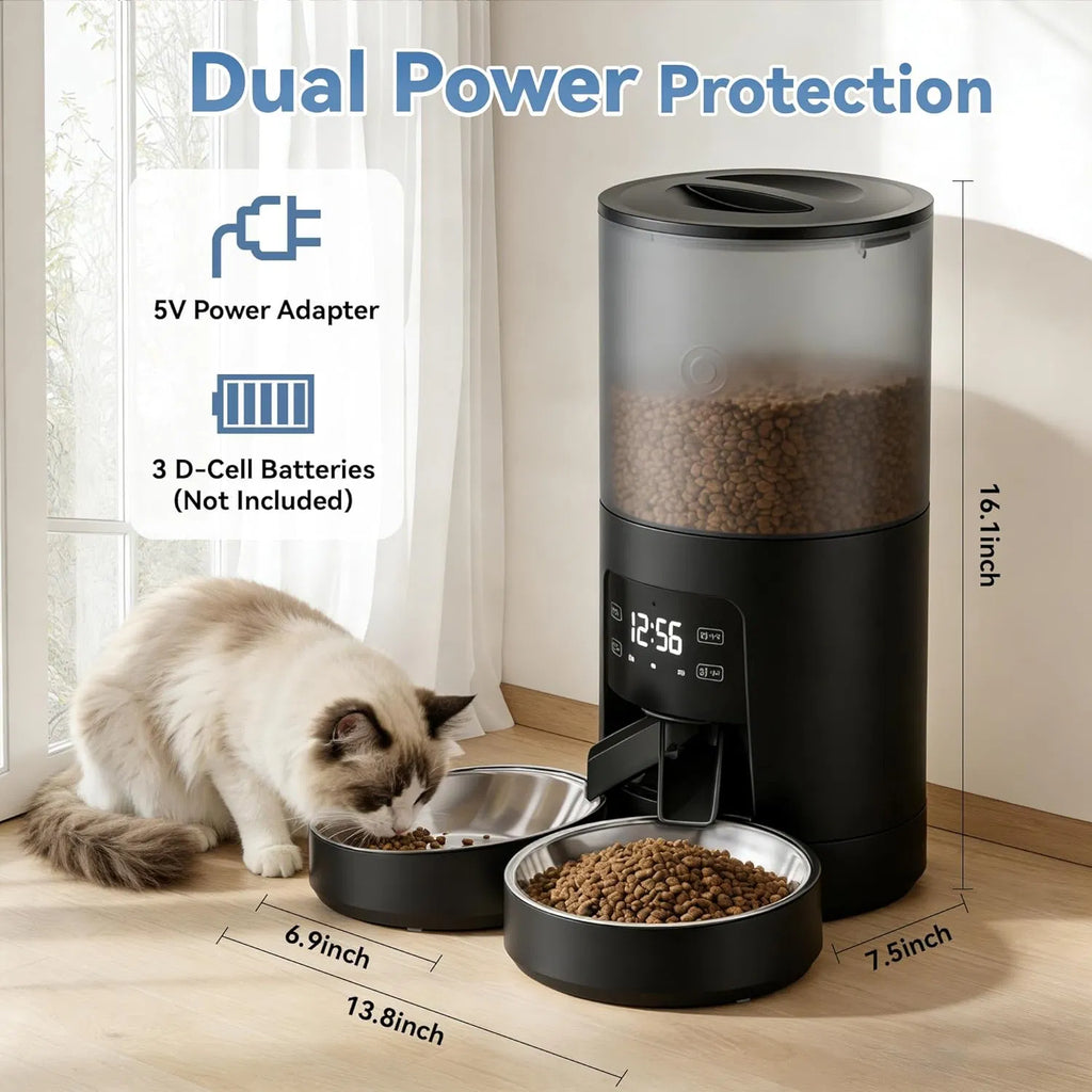 6L Automatic Cat Feeder with Timer, 2 Bowls and Voice Recorder