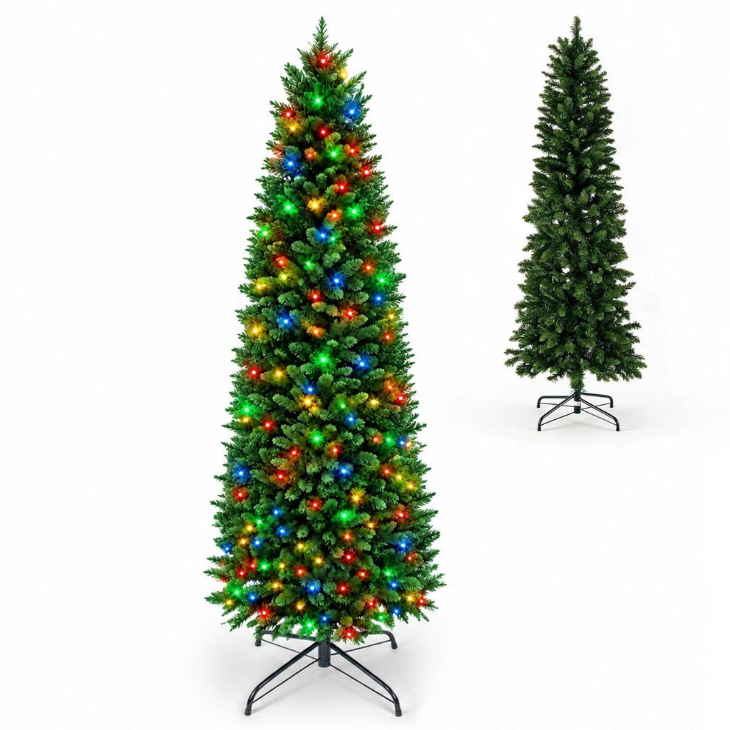 Pre-Lit Green Pencil Christmas Tree, Multicolor