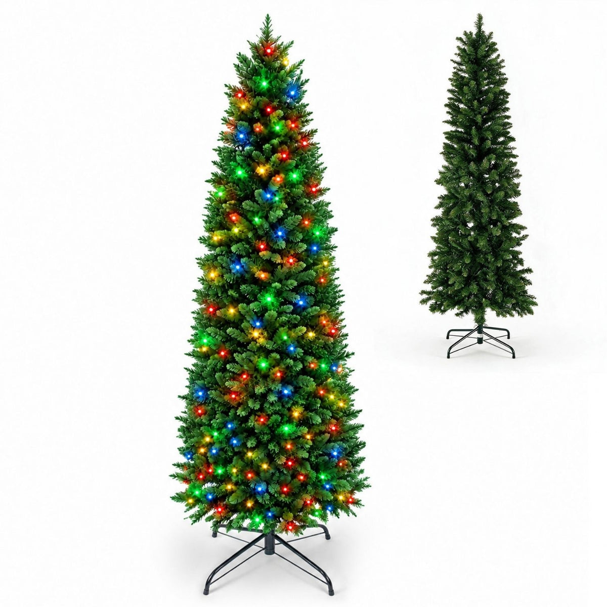 Pre-Lit Green Pencil Christmas Tree, Multicolor