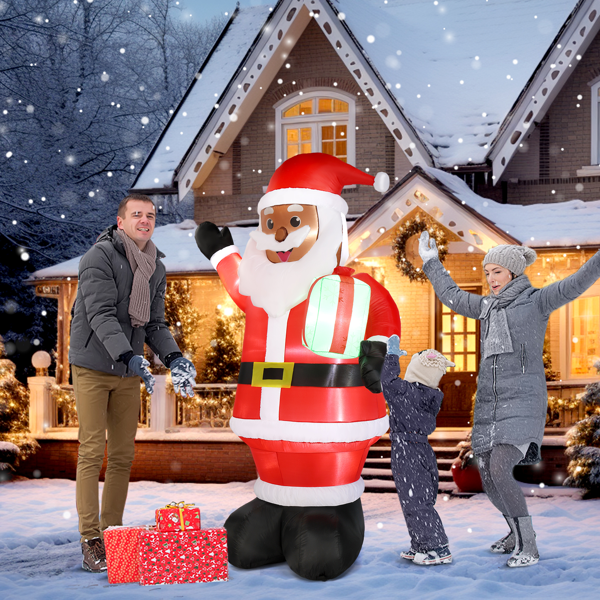 7 ft Inflatable Black Santa Claus Holding a Gift, with LED Lights
