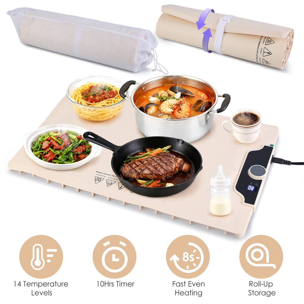 Food Warming Mat, 14 Temp Levels & 10-Hour Timer