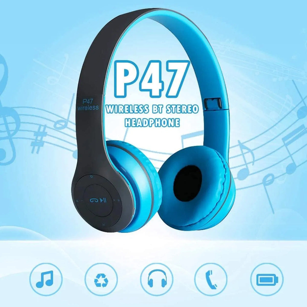 Foldable Wireless Bluetooth Headphones with FM Radio and Mic