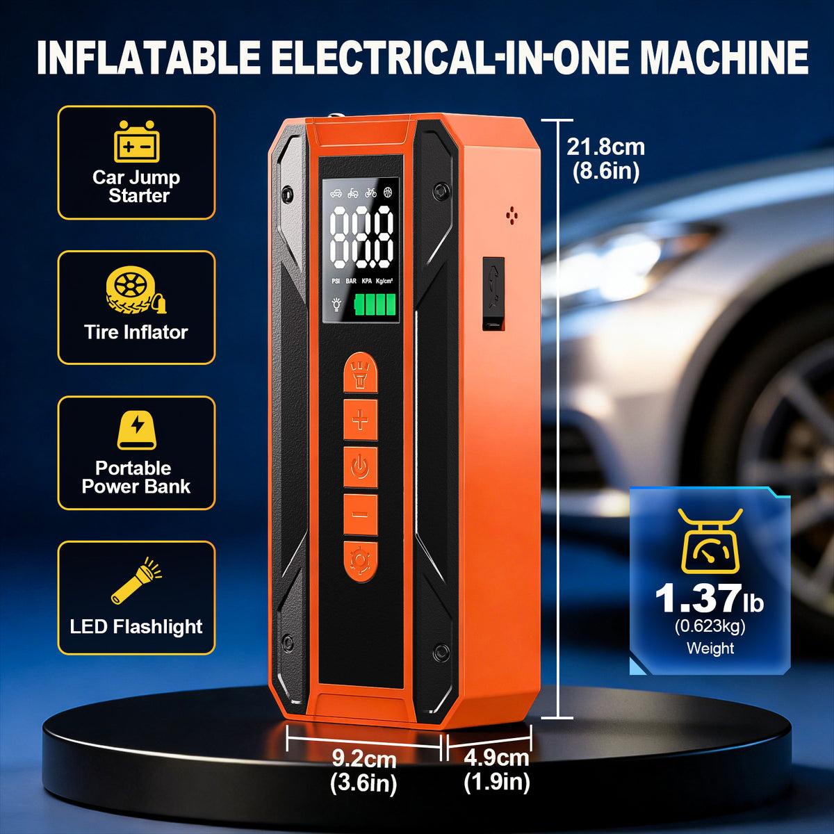 Portable Jump Starter with 150PSI Tire Inflator and Light