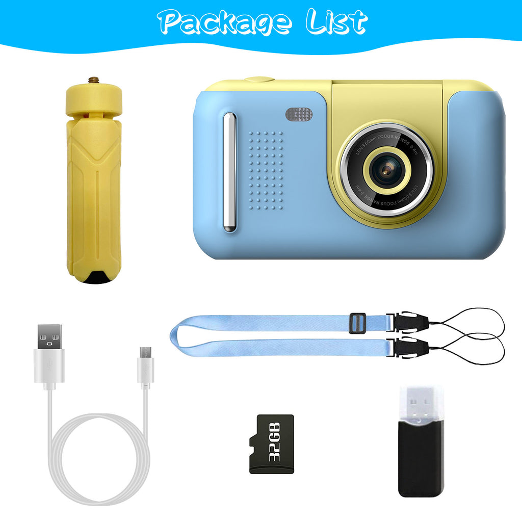 Kids Digital Camera with Flip Selfie Lens, Tripod and 32GB Card