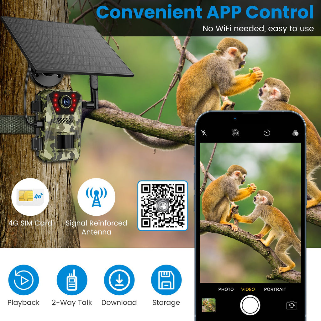 4G 4K Solar Trail Camera, Wildlife Outdoor