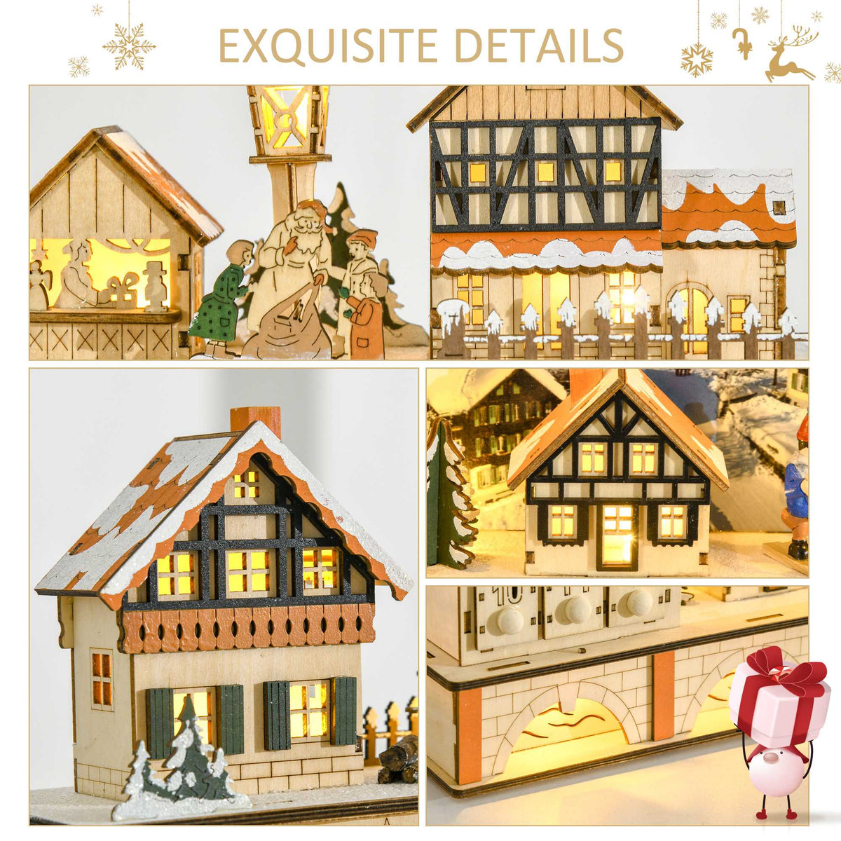Light-Up Wooden Advent Calendar, Christmas Village with 24 Drawers