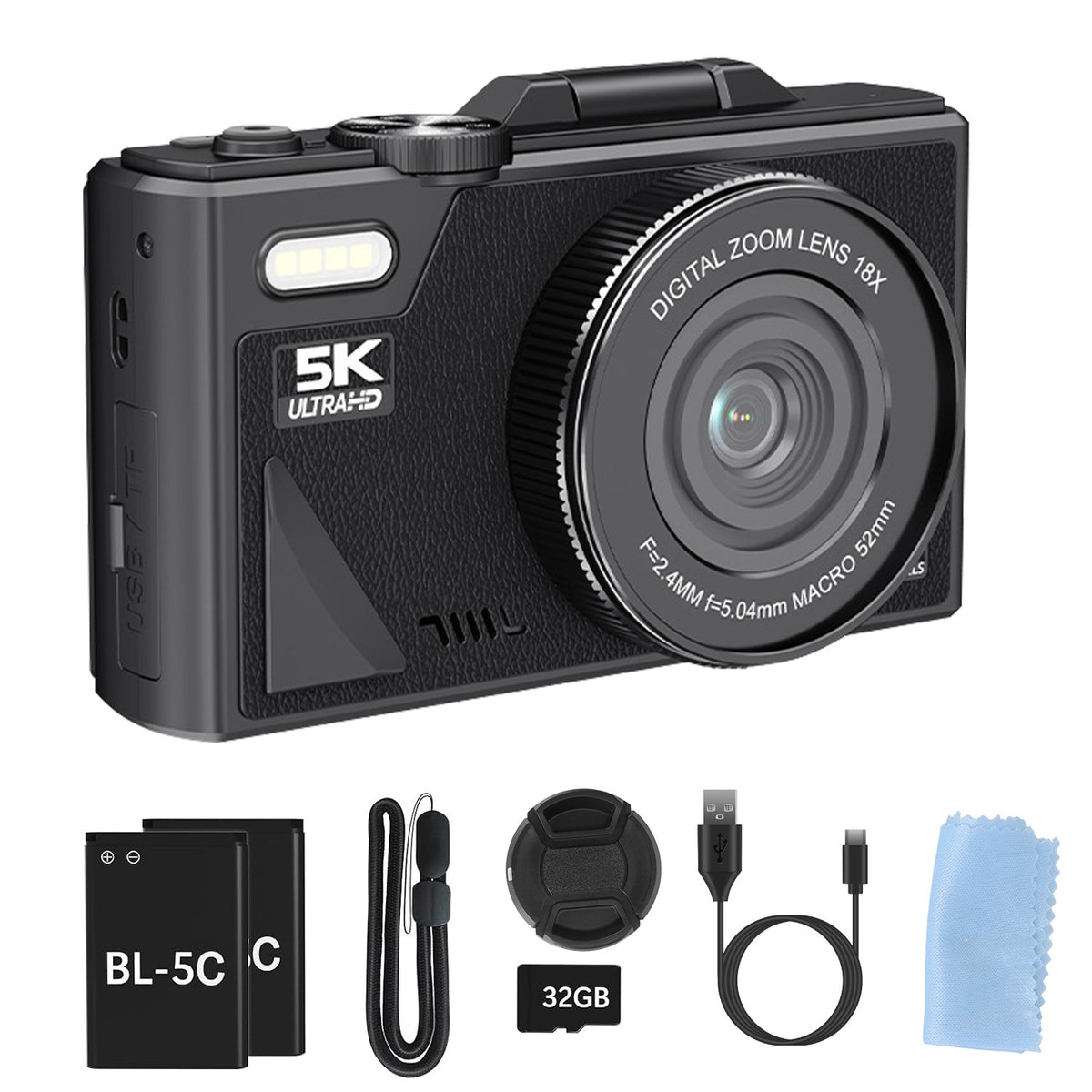 5K 75MP Digital Camera, Anti-Shake