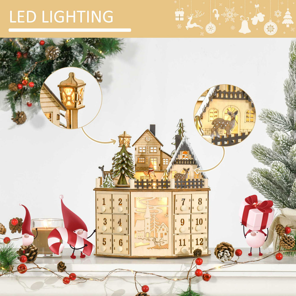 Octagonal Light-Up Wooden Advent Calendar with 24 Drawers