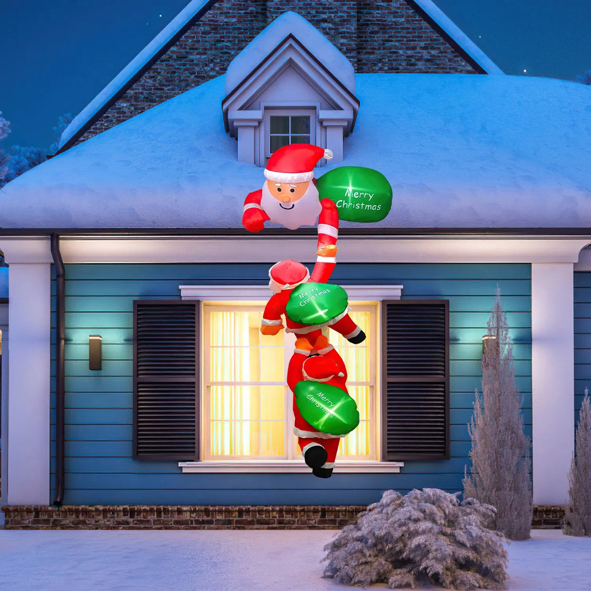 8 ft Inflatable Climbing Santa Window Decoration with LEDs