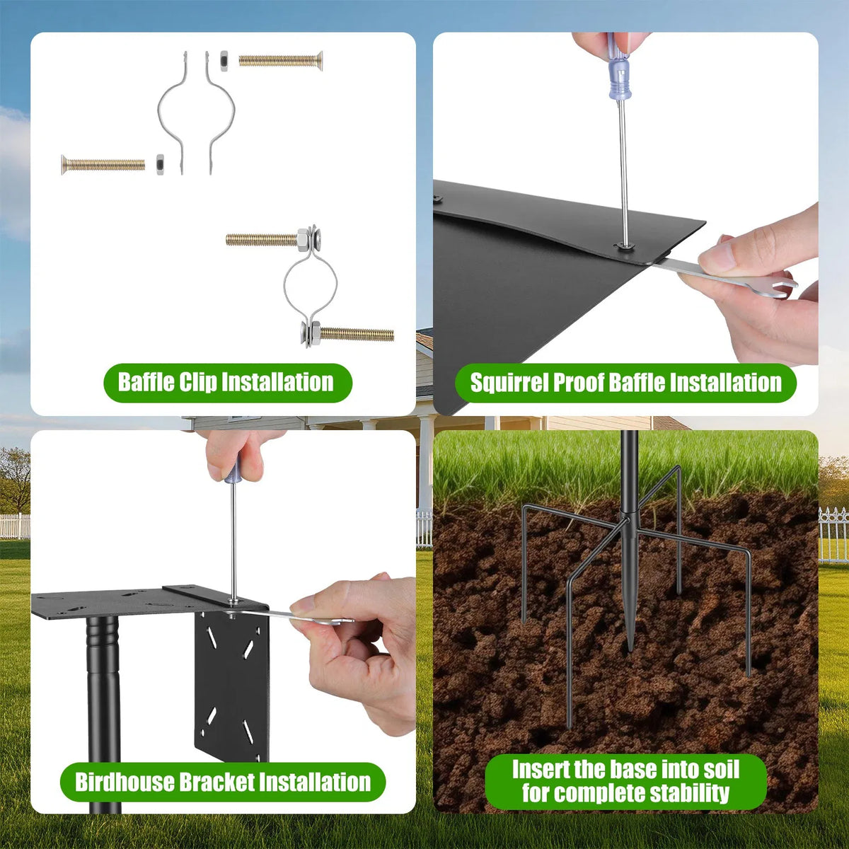 94-Inch Bird Feeder Pole with Squirrel Baffle and 4 Hooks