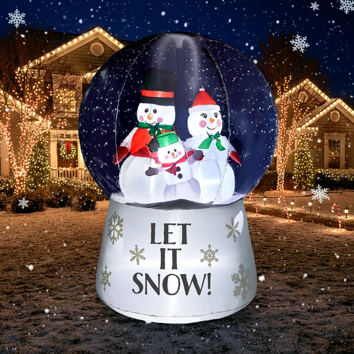 6 ft Inflatable Snow Globe with Snowman Family and LED Lights