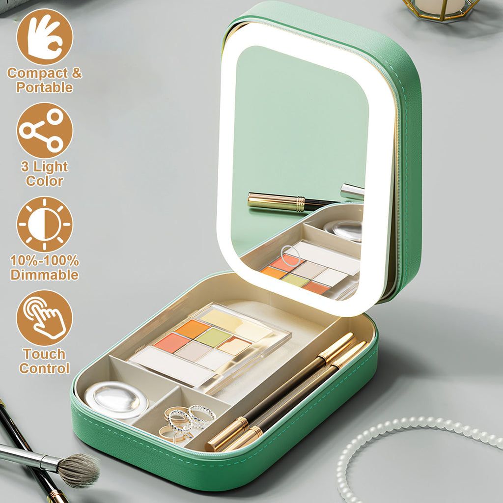 Travel Makeup Case with LED Mirror, Rechargeable