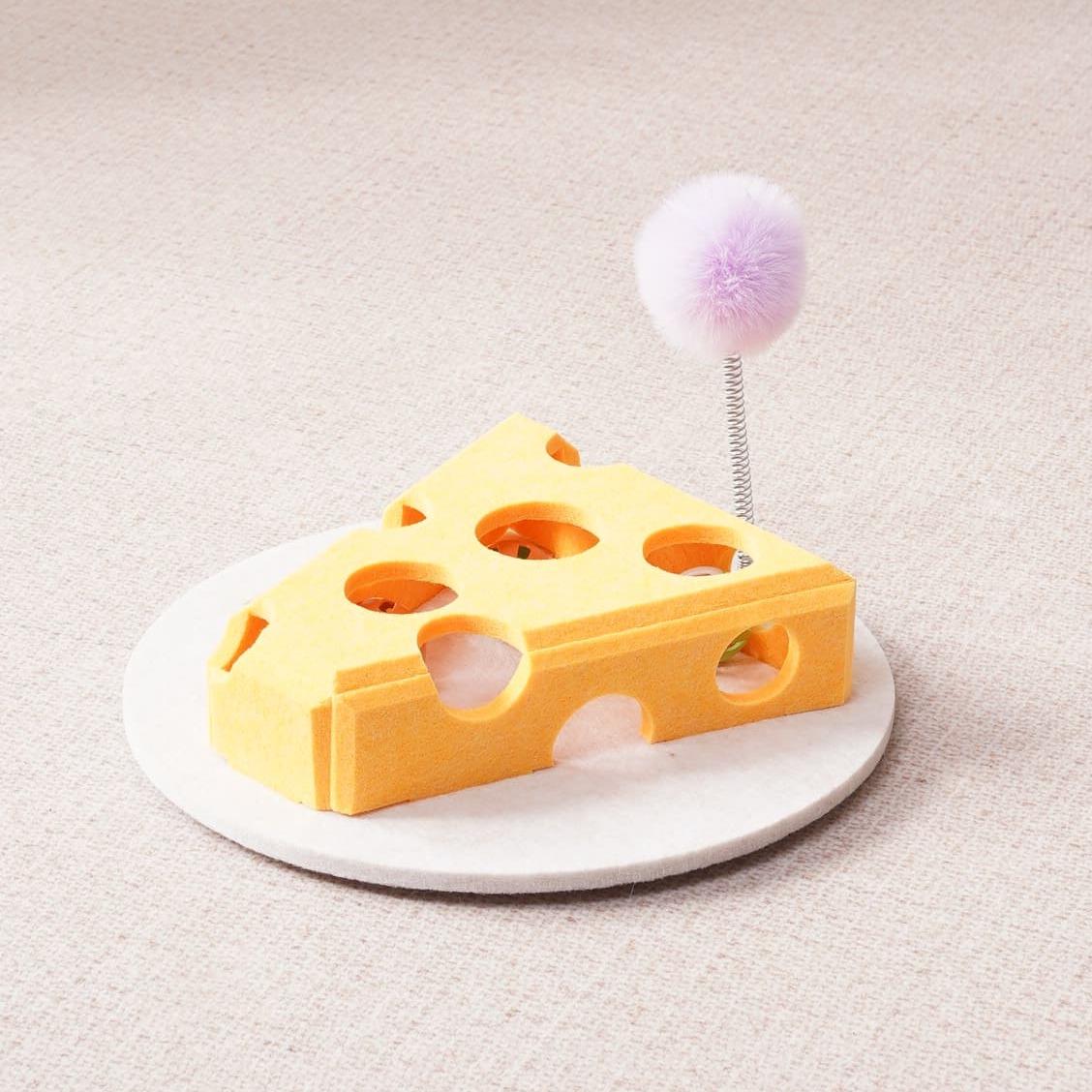 Cheese Puzzle Cat Toy with Balls and Wand
