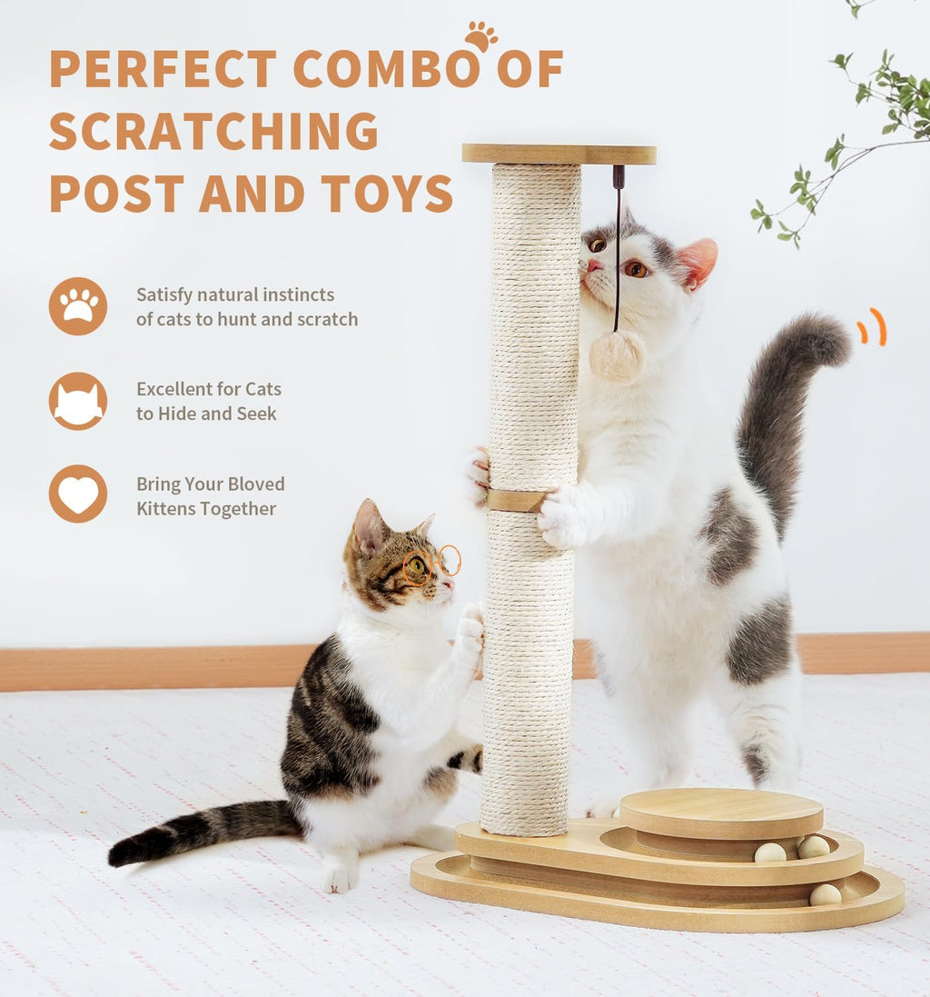 Sisal Cat Scratching Post with 2-Level Ball Track