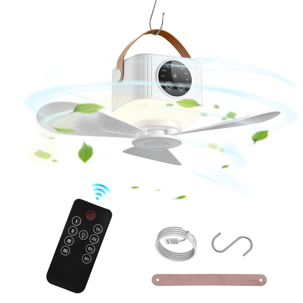 Rechargeable Hanging Tent Ceiling Fan with LED Light