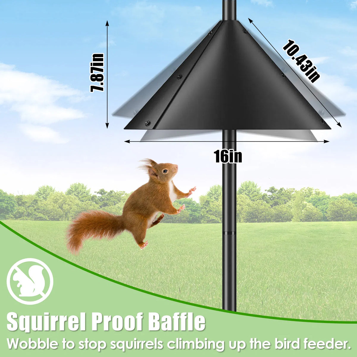 94-Inch Bird Feeder Pole with Squirrel Baffle and 4 Hooks