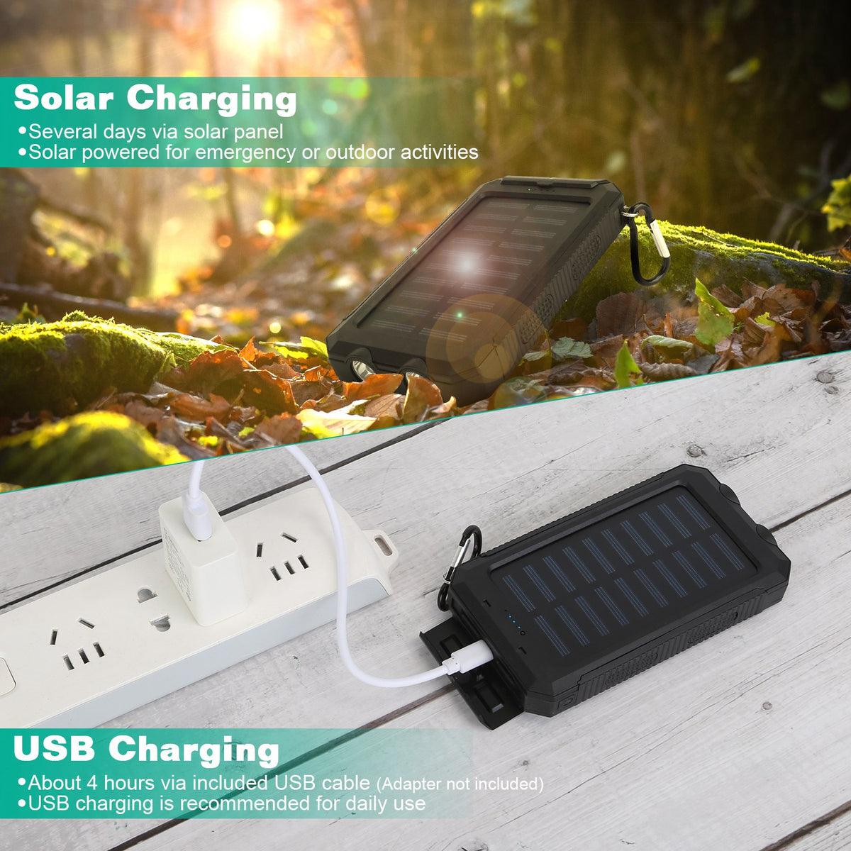 Solar Power Bank, Dual USB Outdoor