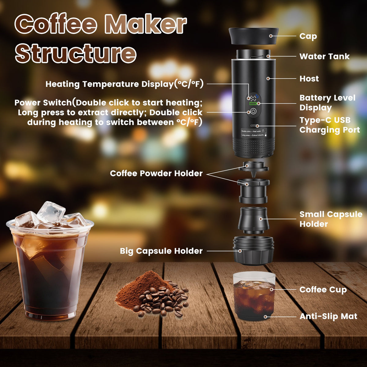 Portable Espresso Machine, 3-in-1 Cordless
