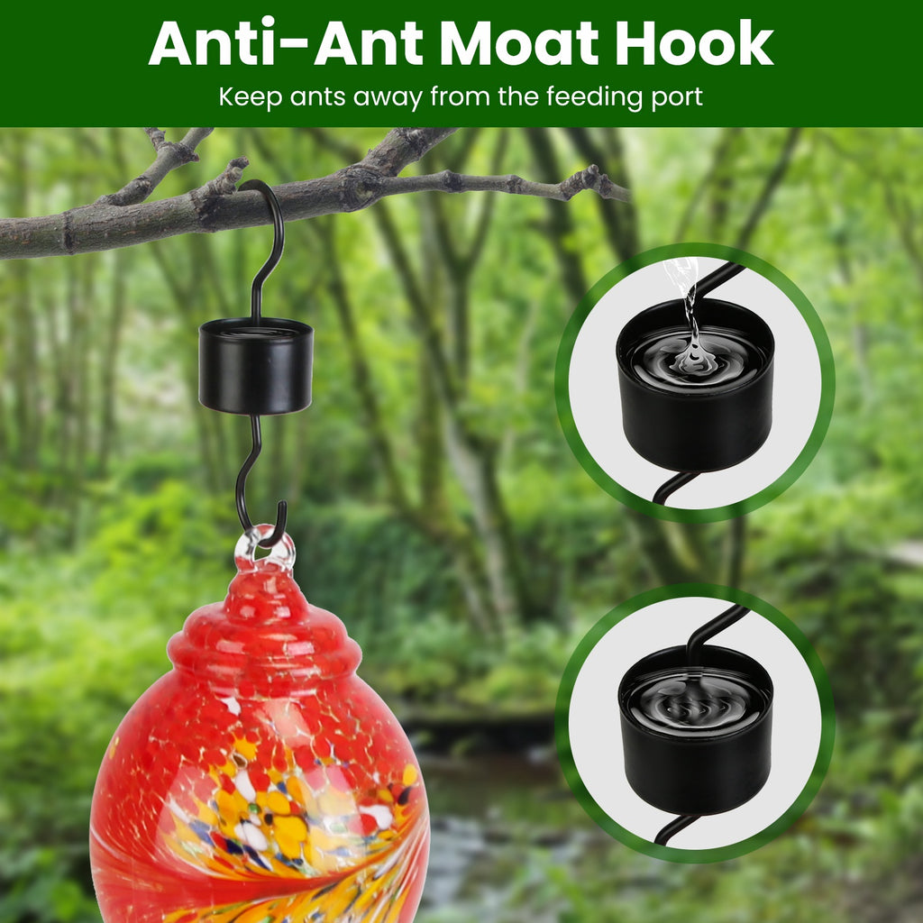 Hand Blown Glass Hummingbird Feeder, 33 oz, 5 Ports