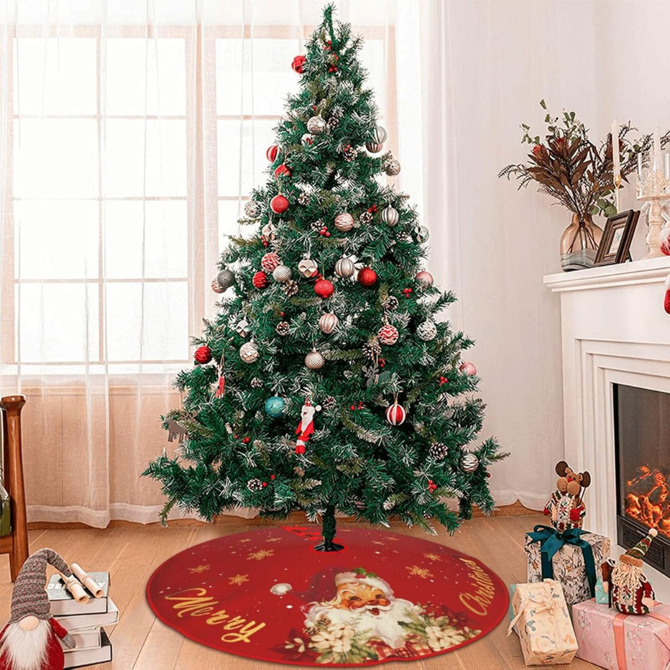 Red and Gold Christmas Tree Skirt with Vintage Santa, 48 Inch
