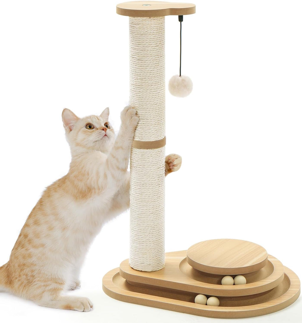 Sisal Cat Scratching Post with 2-Level Ball Track