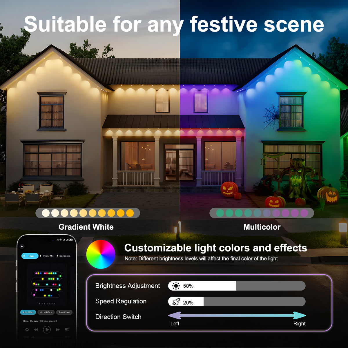 Permanent Outdoor Lights, 150ft RGB Eave Lights with App