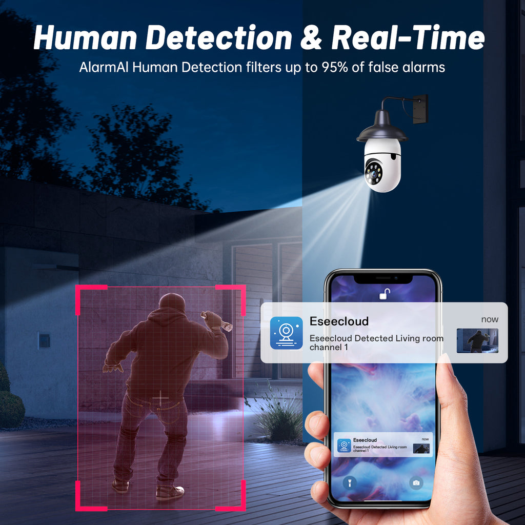 2K Light Bulb Security Camera, E27 WiFi