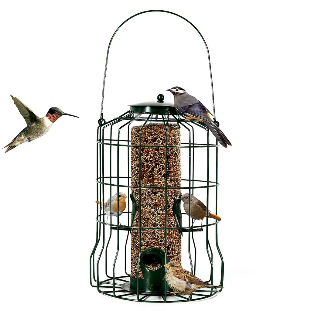 Squirrel Proof Bird Feeder with 4 Ports and Metal Cage