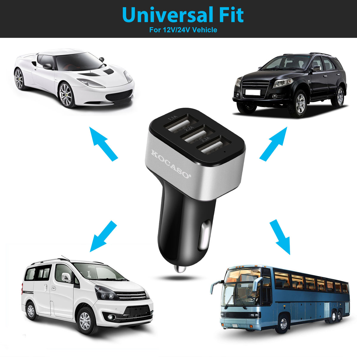 30W 3-Port USB Car Charger