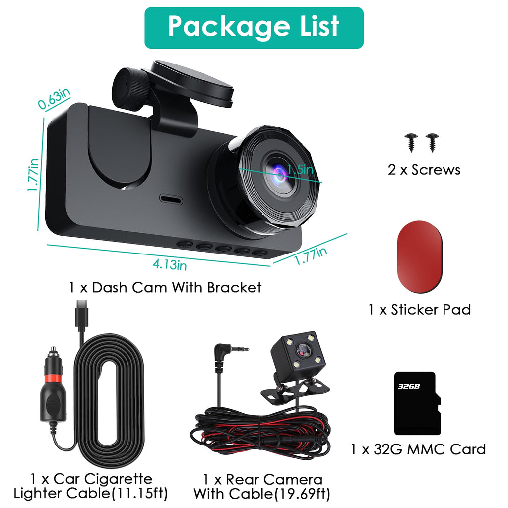 3 Channel Dash Cam, Front, Inside and Rear
