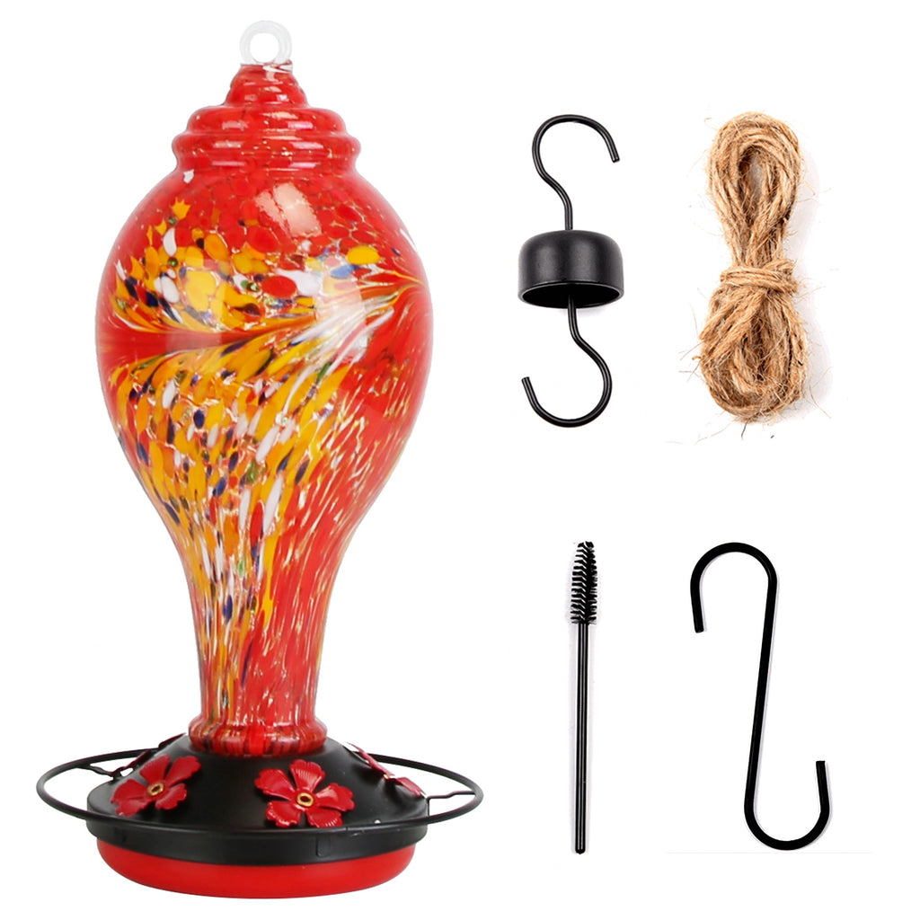 Hand Blown Glass Hummingbird Feeder, 33 oz, 5 Ports
