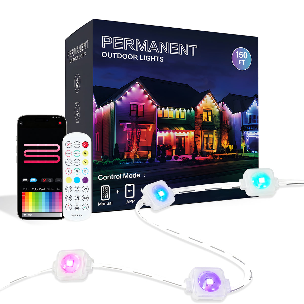 Permanent Outdoor Lights, 150ft RGB Eave Lights with App
