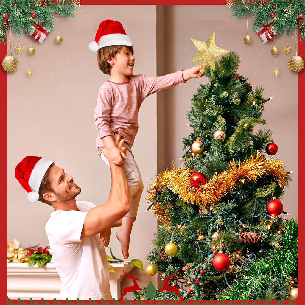 Gold Glitter Star Christmas Tree Topper, 8 Inch
