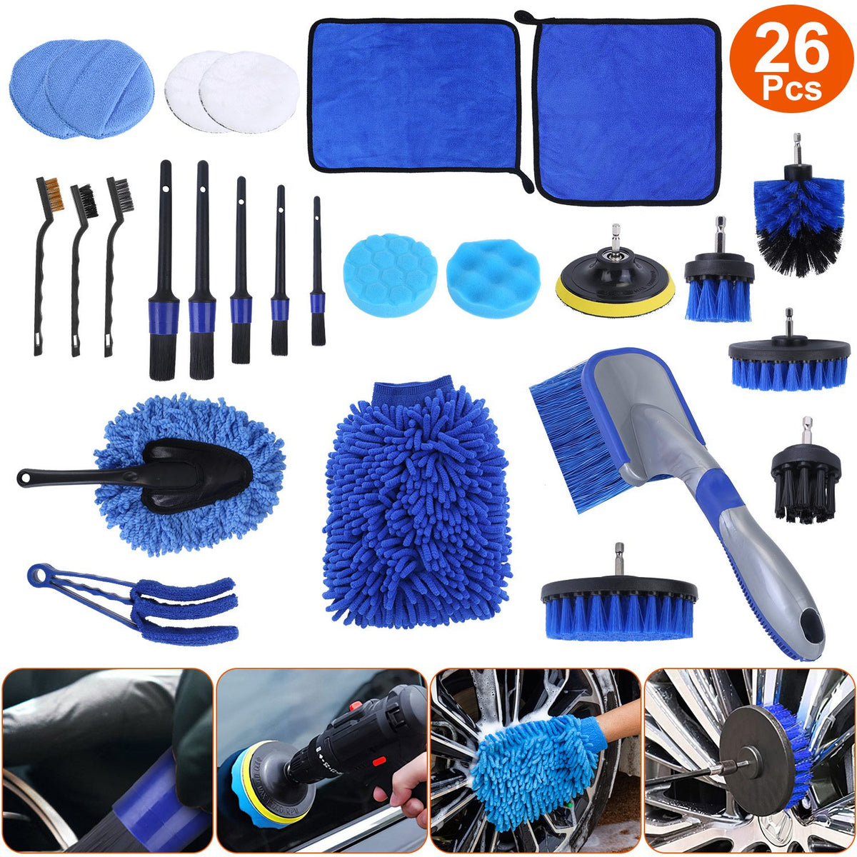 26-Piece Car Detailing Kit with Drill Brushes