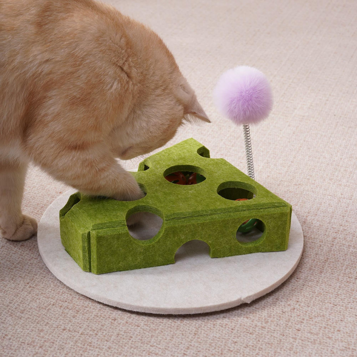 Cheese Puzzle Cat Toy with Balls and Wand