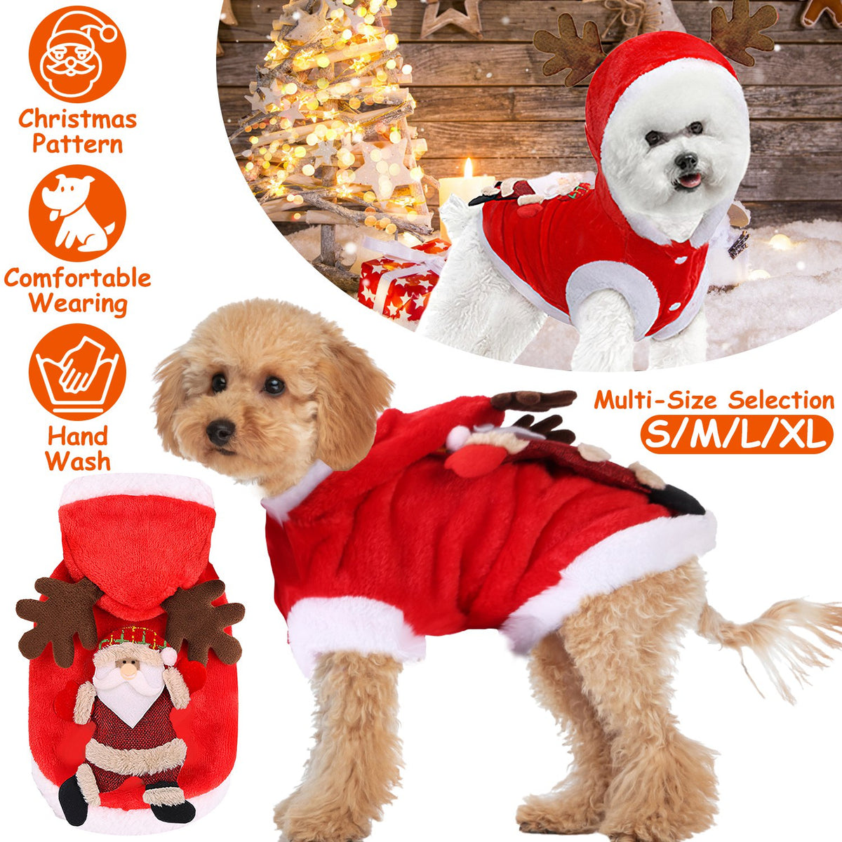 Santa Reindeer Dog Christmas Hoodie Costume