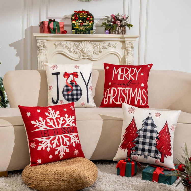 Christmas Throw Pillow Covers, 18 x 18 Inch, Set of 4