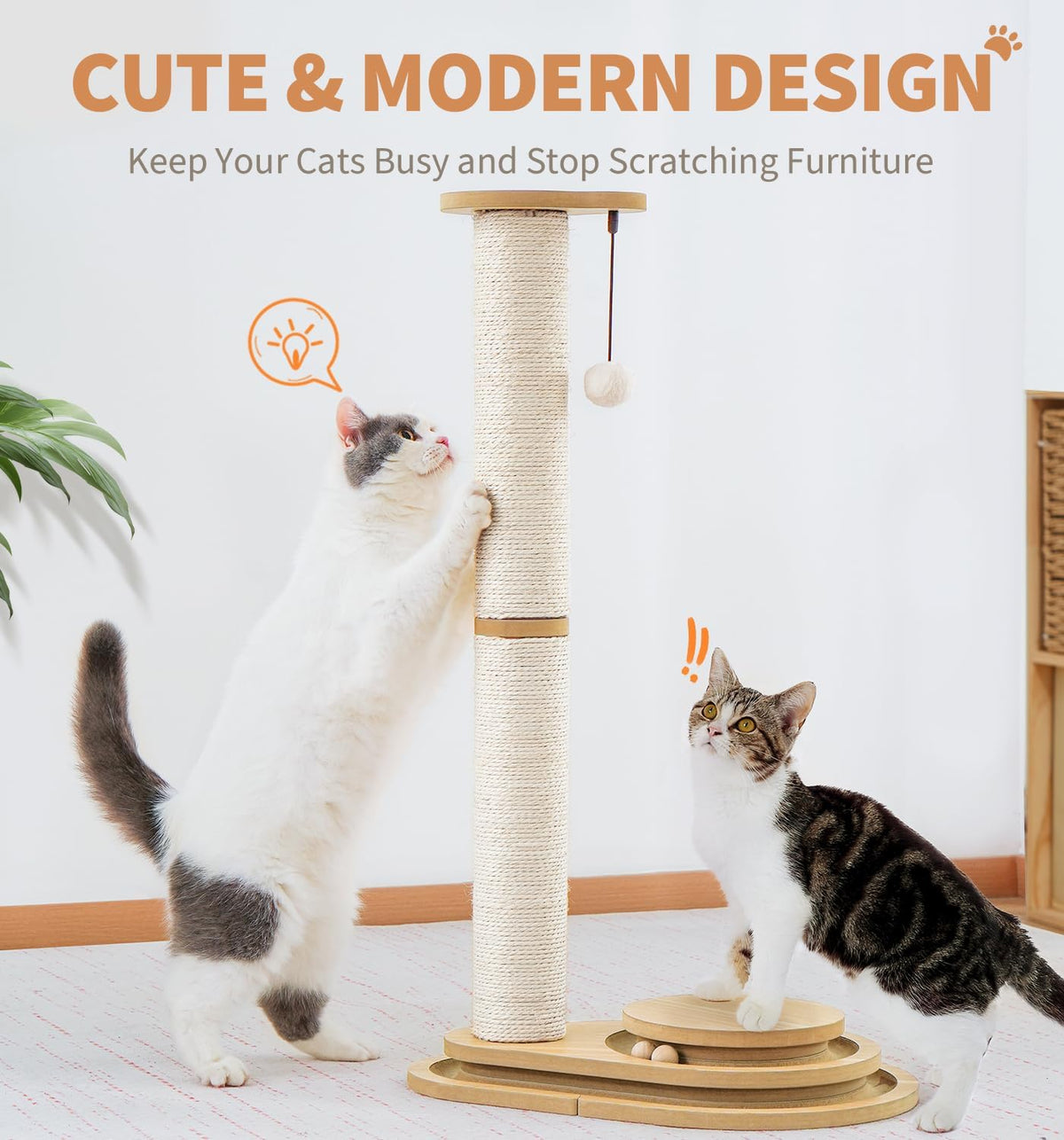 Sisal Cat Scratching Post with 2-Level Ball Track